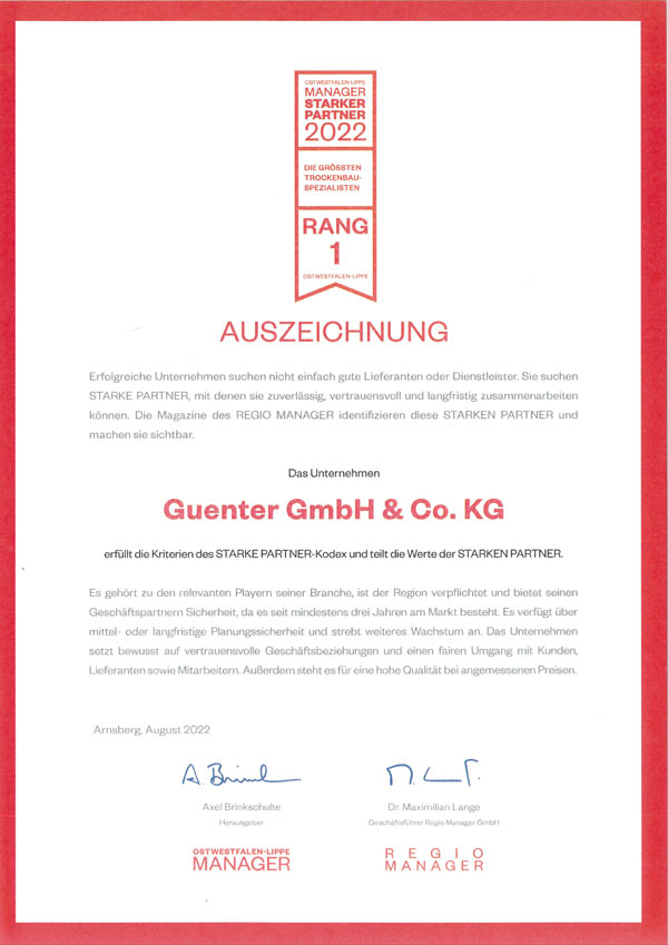 Rang 1 - Starke Partner - günter GmbH & Co.KG Rang 1 - Starke Partner - günter GmbH & Co.KG